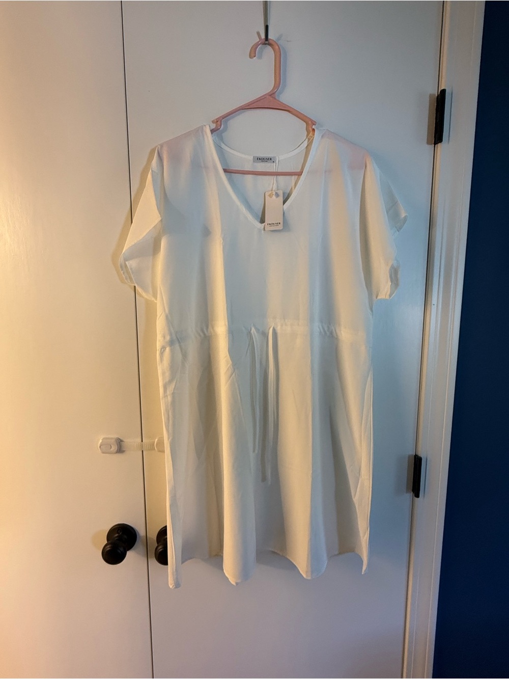 Vero Moda Cream V-Neck Short Sleeve Tie-Waist Mini Beach Coverup Dress